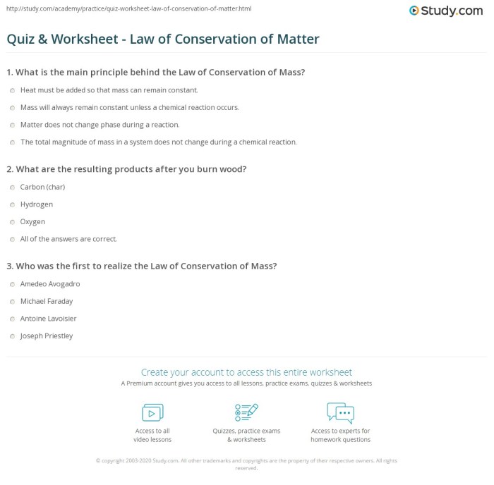 Law of conservation of matter worksheet answer key